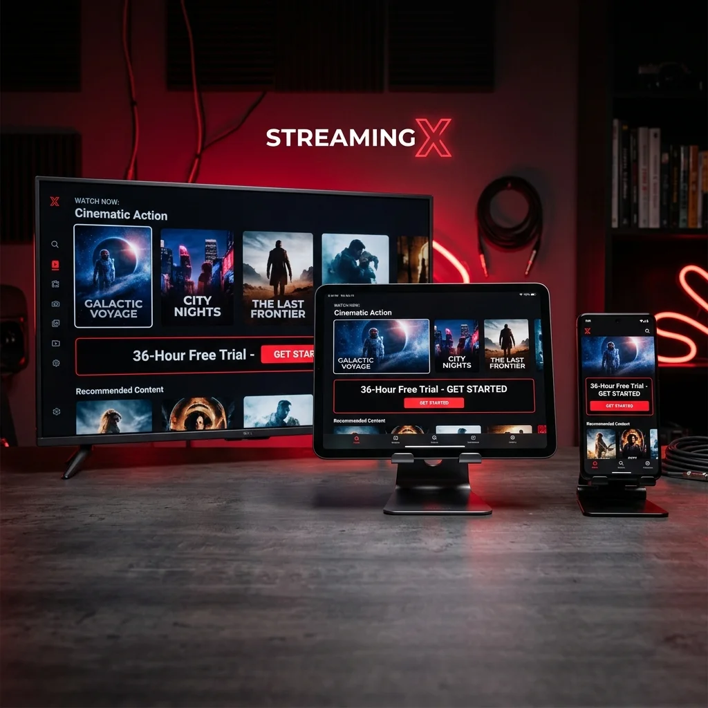 Happy family enjoying free trial of premium IPTV streaming